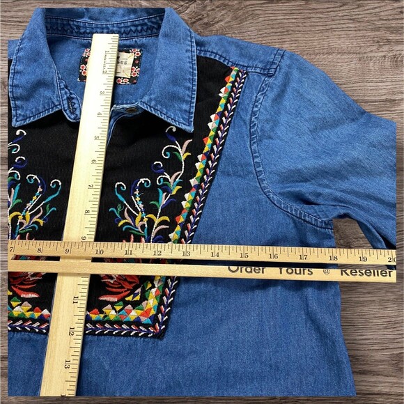 Holding Horses Women's 8 Anthropologie Embroidered Chambray Denim Tunic  Western - Picture 4 of 14